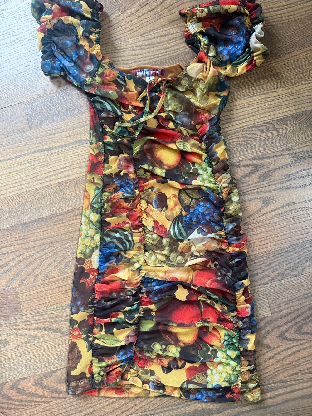 Urban Outfitters Fruit Print Ruched Mini Dress